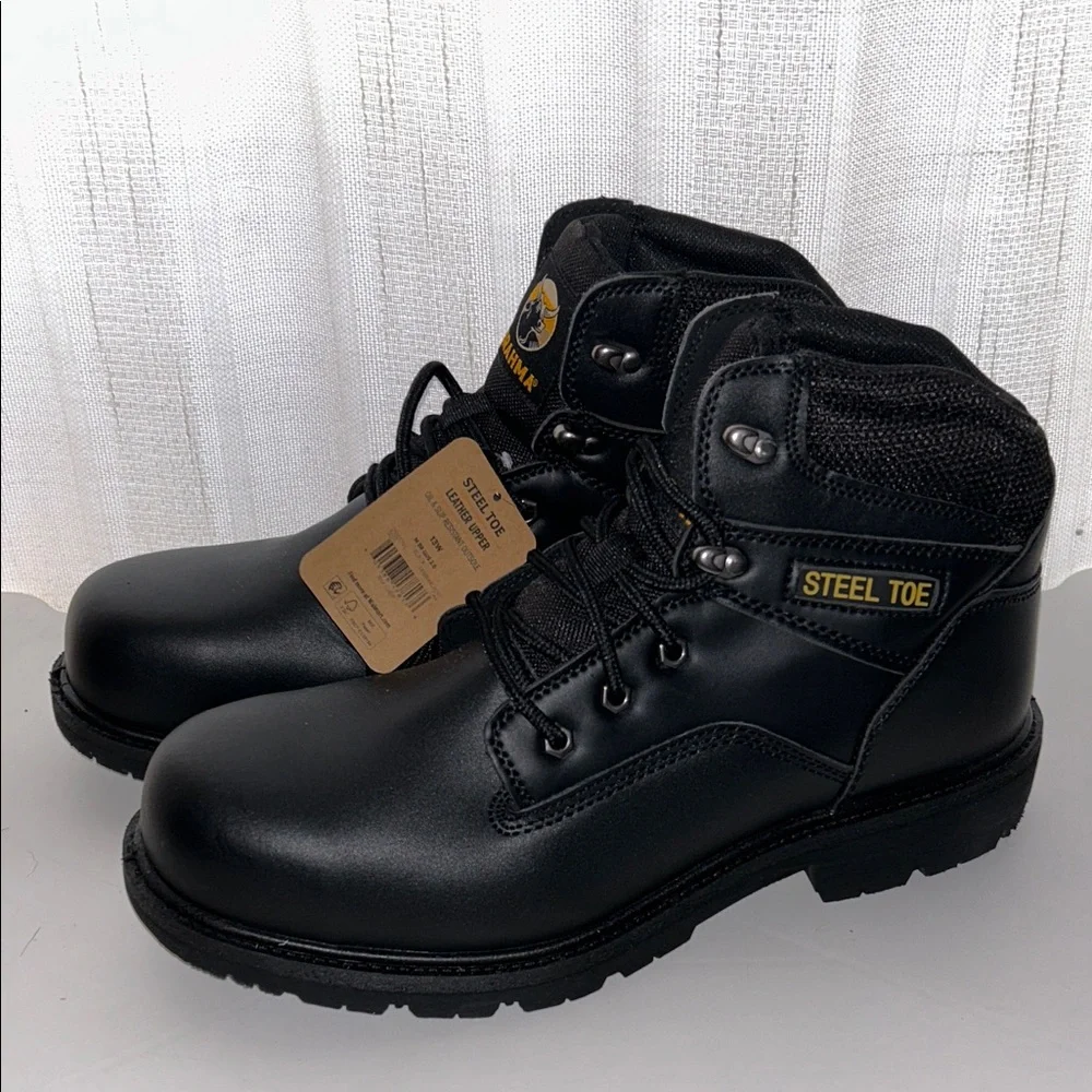 NWT Brahma Steel Toe Boots Black, Men 13W Oil Slip Resistant-Leather-MNBR46DP003